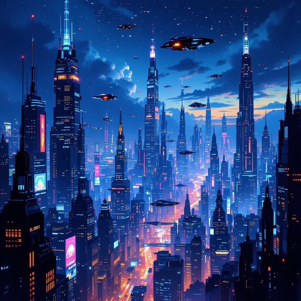 Futuristic Neon Cityscape at Night