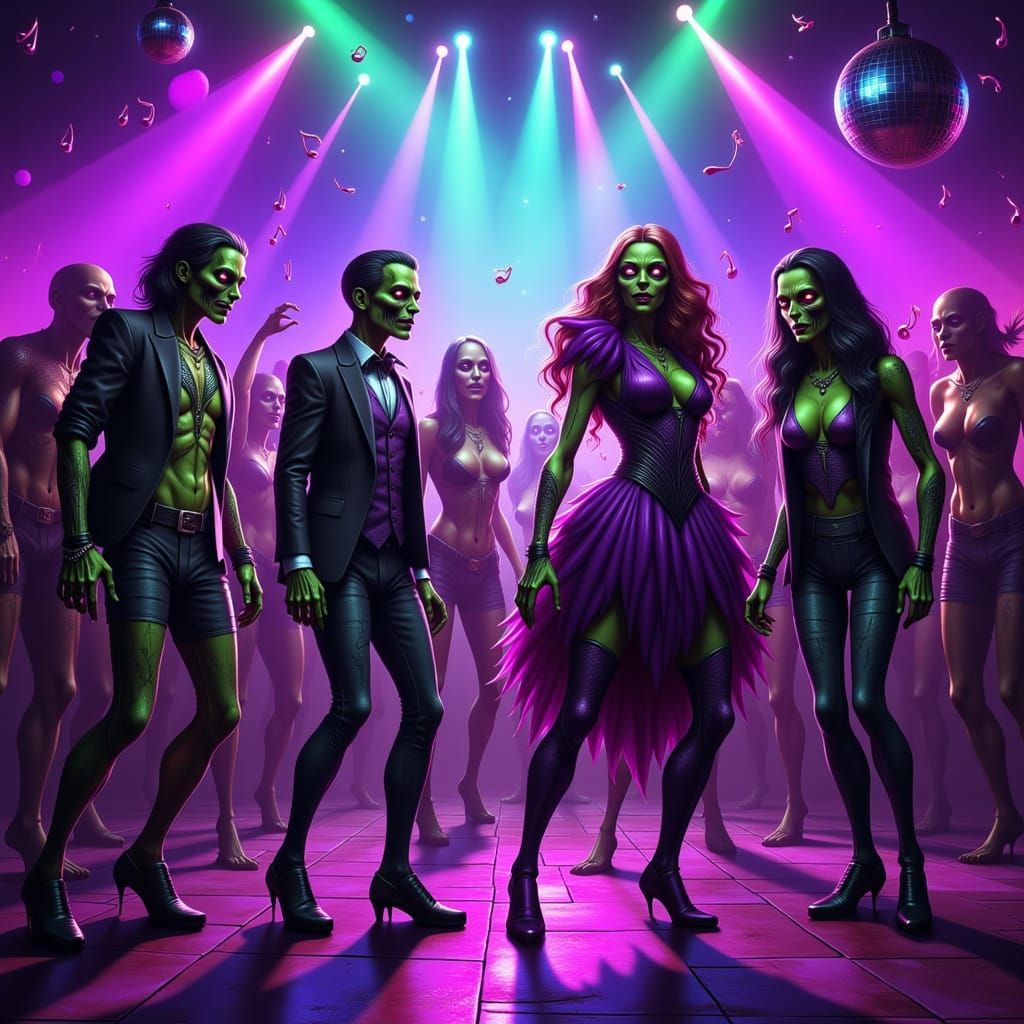 Zombie Prom Dance Off with Disco Lights and Music