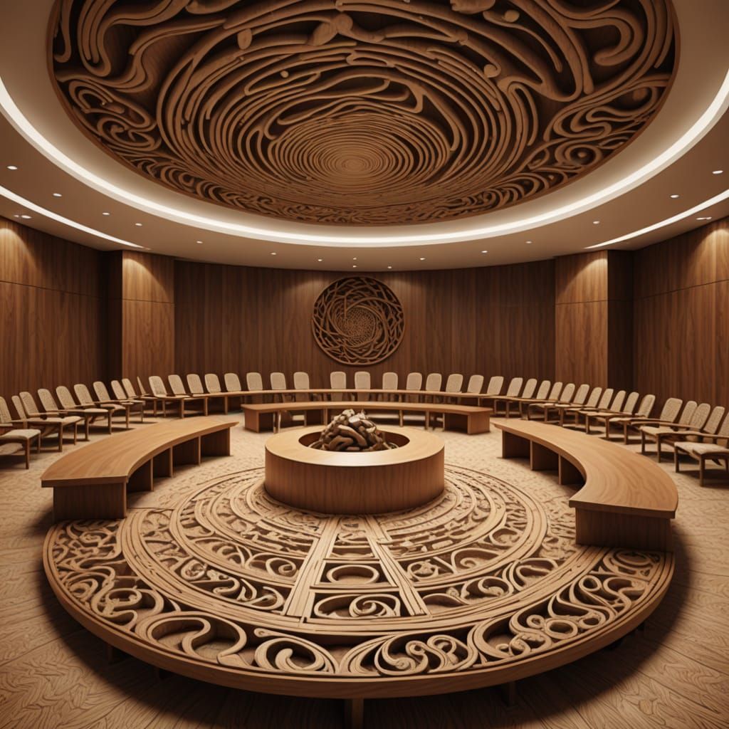 Dreamlike Council Meeting Room with Woven Benches