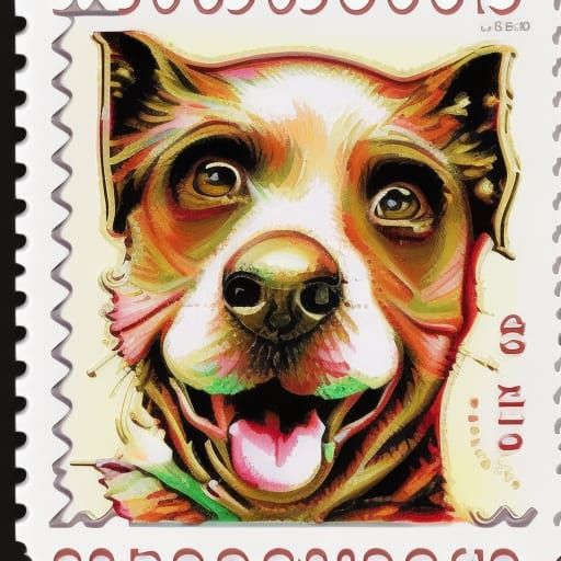 Smiling Dog on US Postage Stamp in Fantasy Style