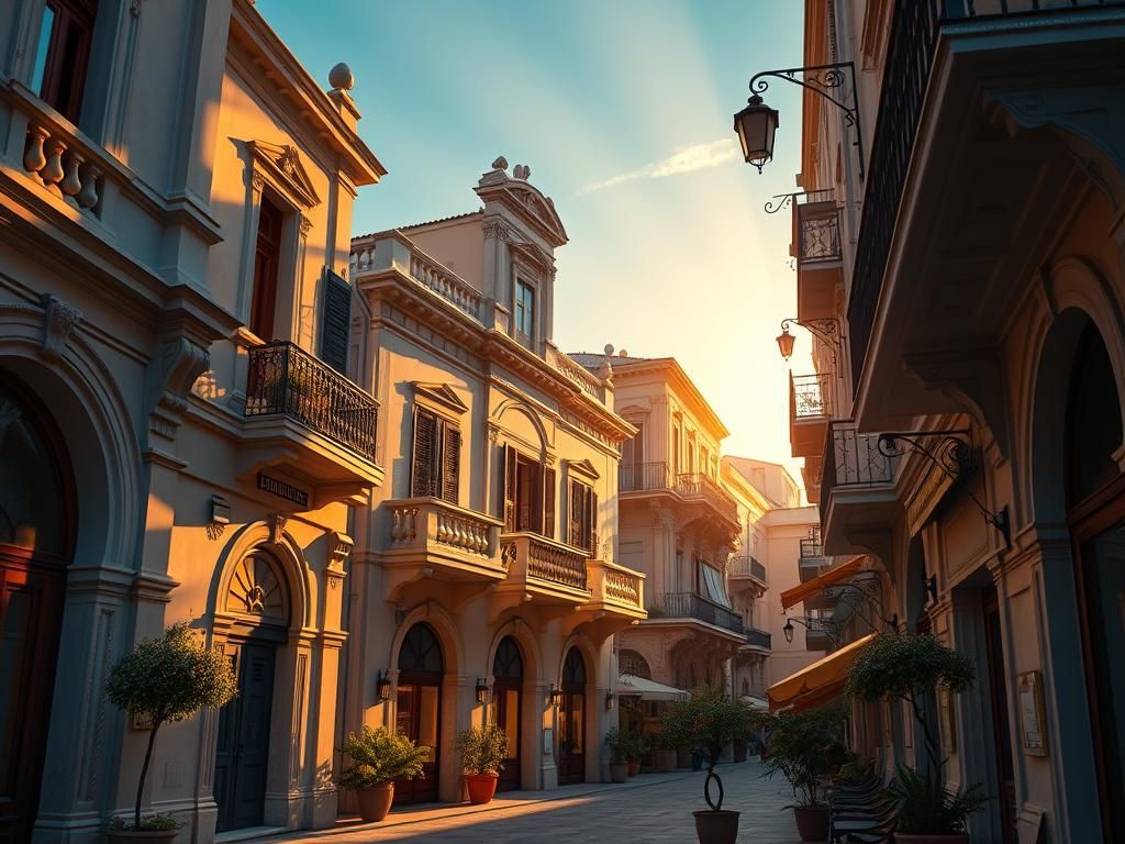 Baroque Corfu Arcade in Golden Light