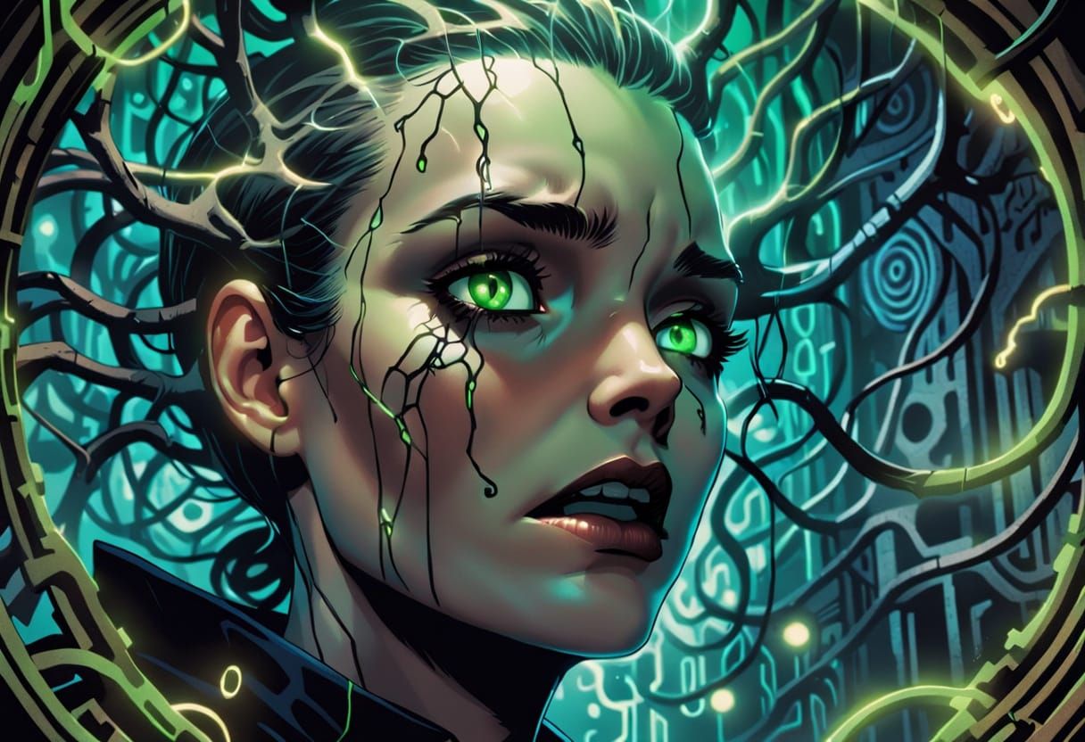 Crying Neuron in Gothic Comic Art Style