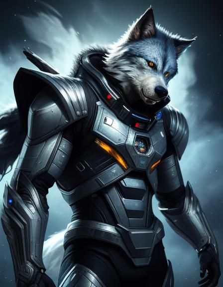 Wolfman Faceshot in Spacesuit: Sci-Fi Concept Art