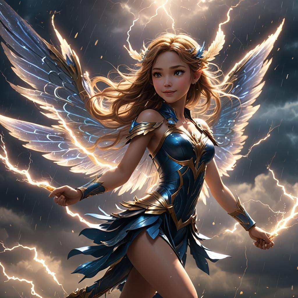 Cute Thunder Fairy Sylph in Chiaroscuro Lighting