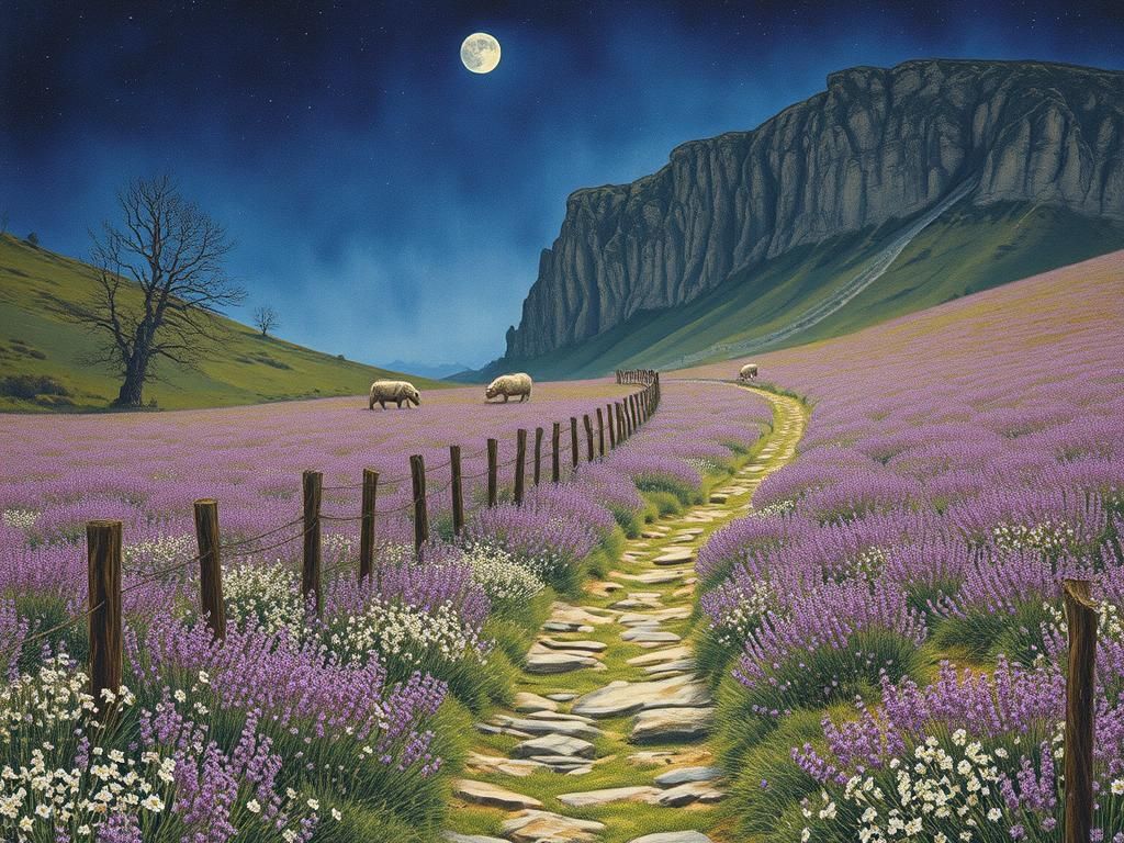 Hochrhön Meadow Scene in Chromolithography Style