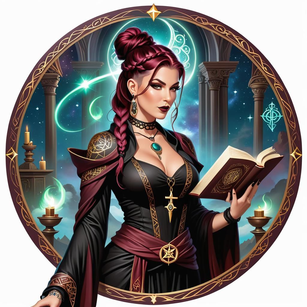Elegant Wiccan Woman with Magical Altar