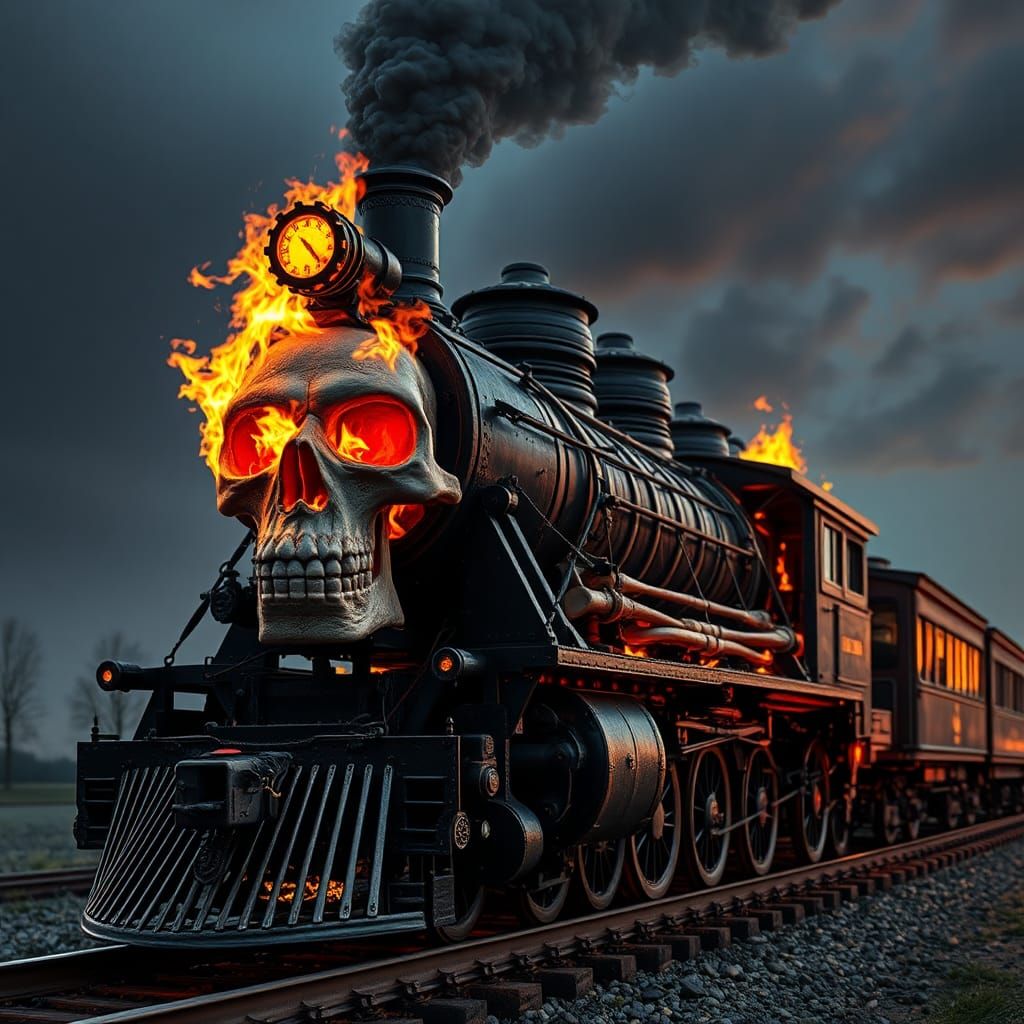 incredibly detailed steam engine locomotive with skull face ...