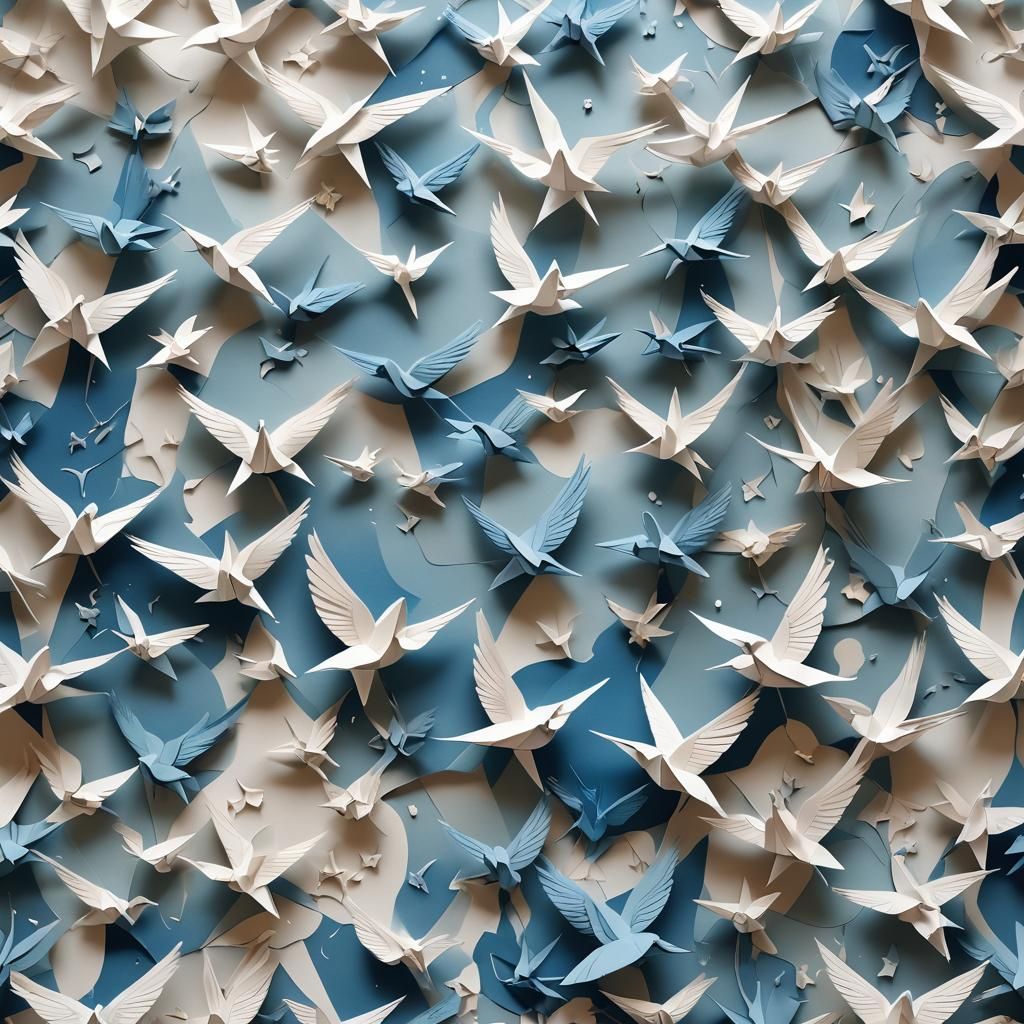 Paper Origami Ocean with Moon in Miyazaki Style