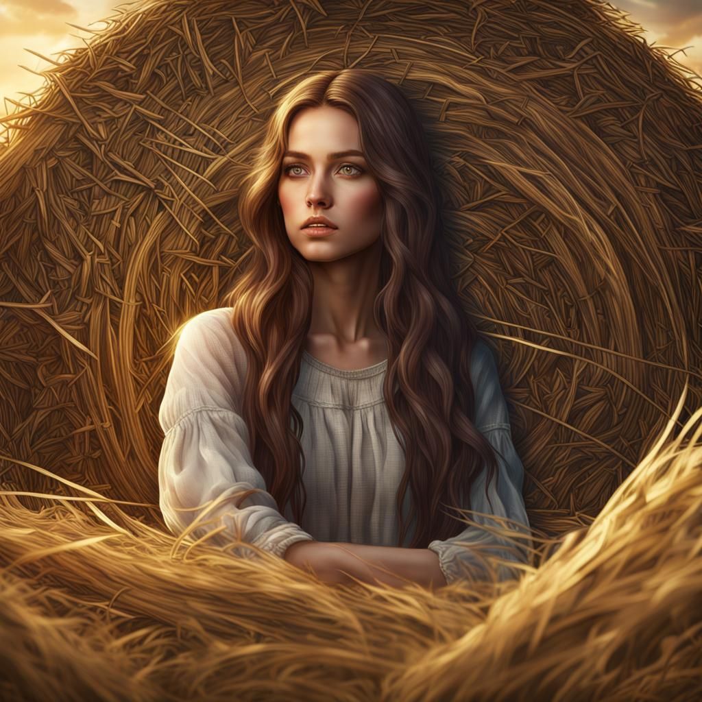 Beautiful Girl in Hay Field: Fantasy Concept Art