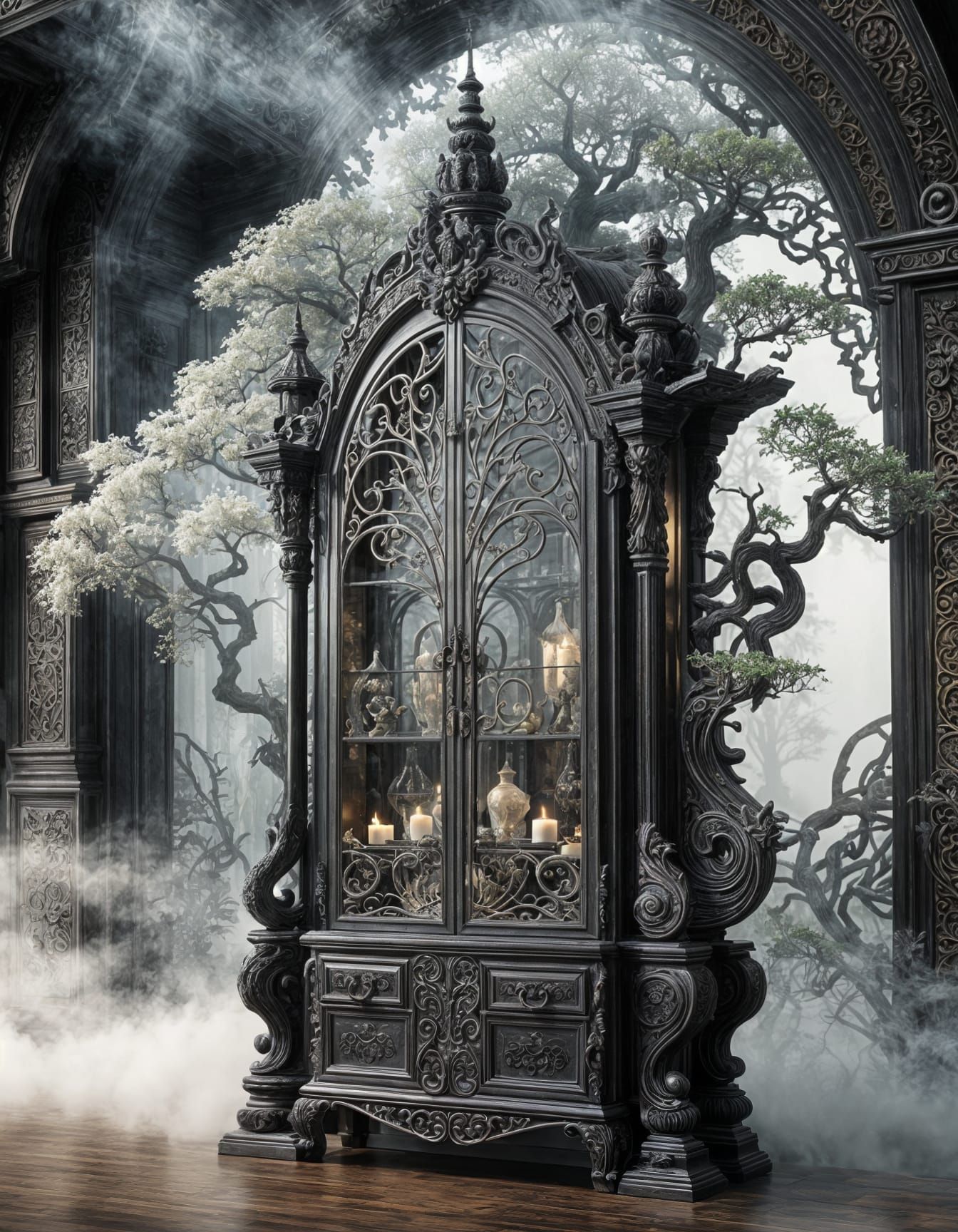 Ethereal Fantasy China Cabinet Unveils Mystical Realm