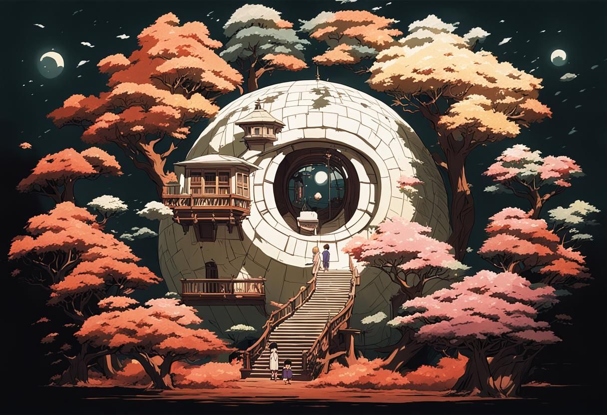 Temple Scene in Studio Ghibli Anime Style