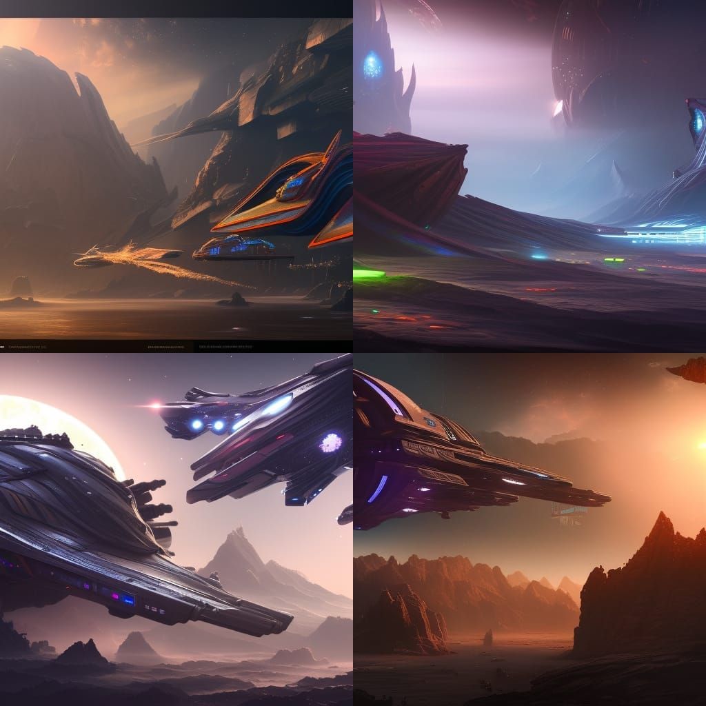 Fantastical Tech Environment with Spaceships in 8K