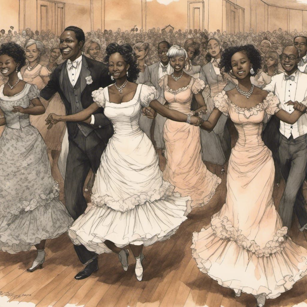 Line Dancing at Sorority Cotillion in Sketch Style