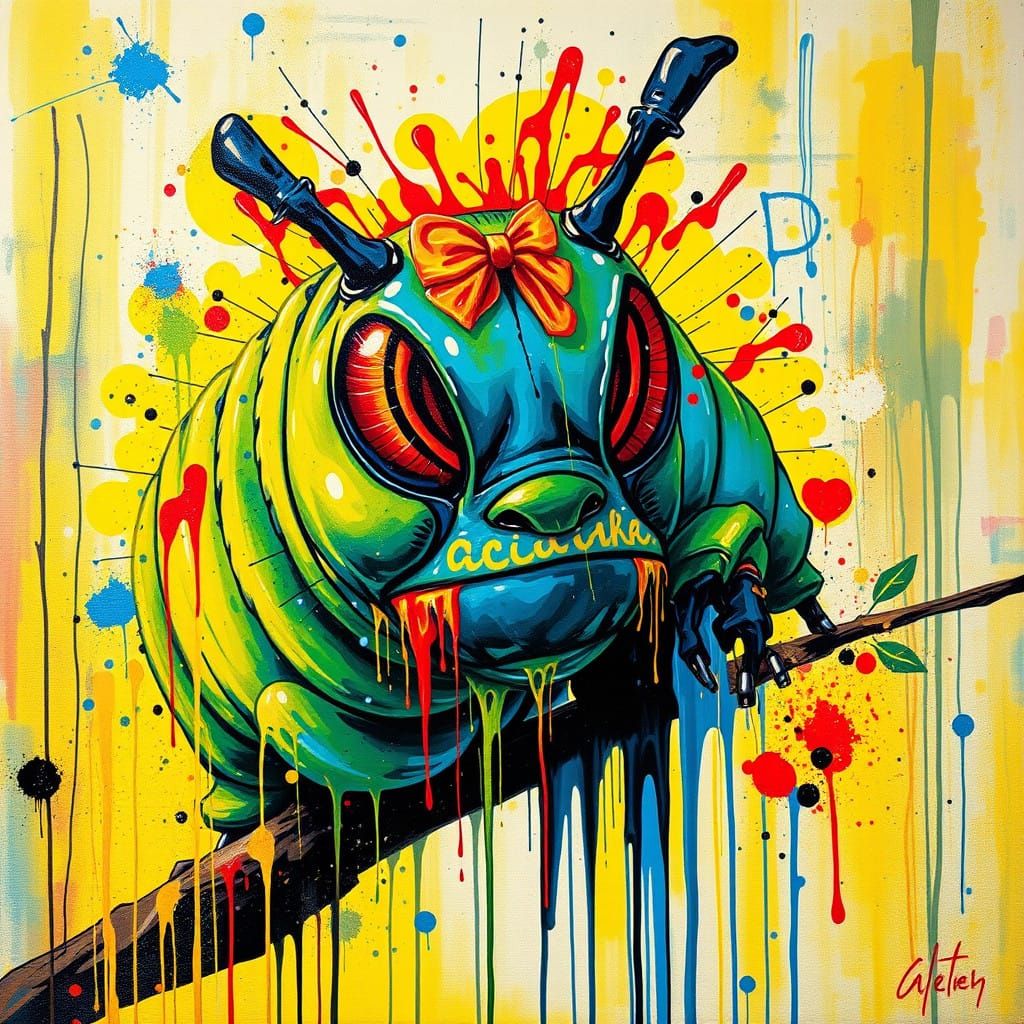 Vibrant Street Art Caterpillar in High Contrast Colors