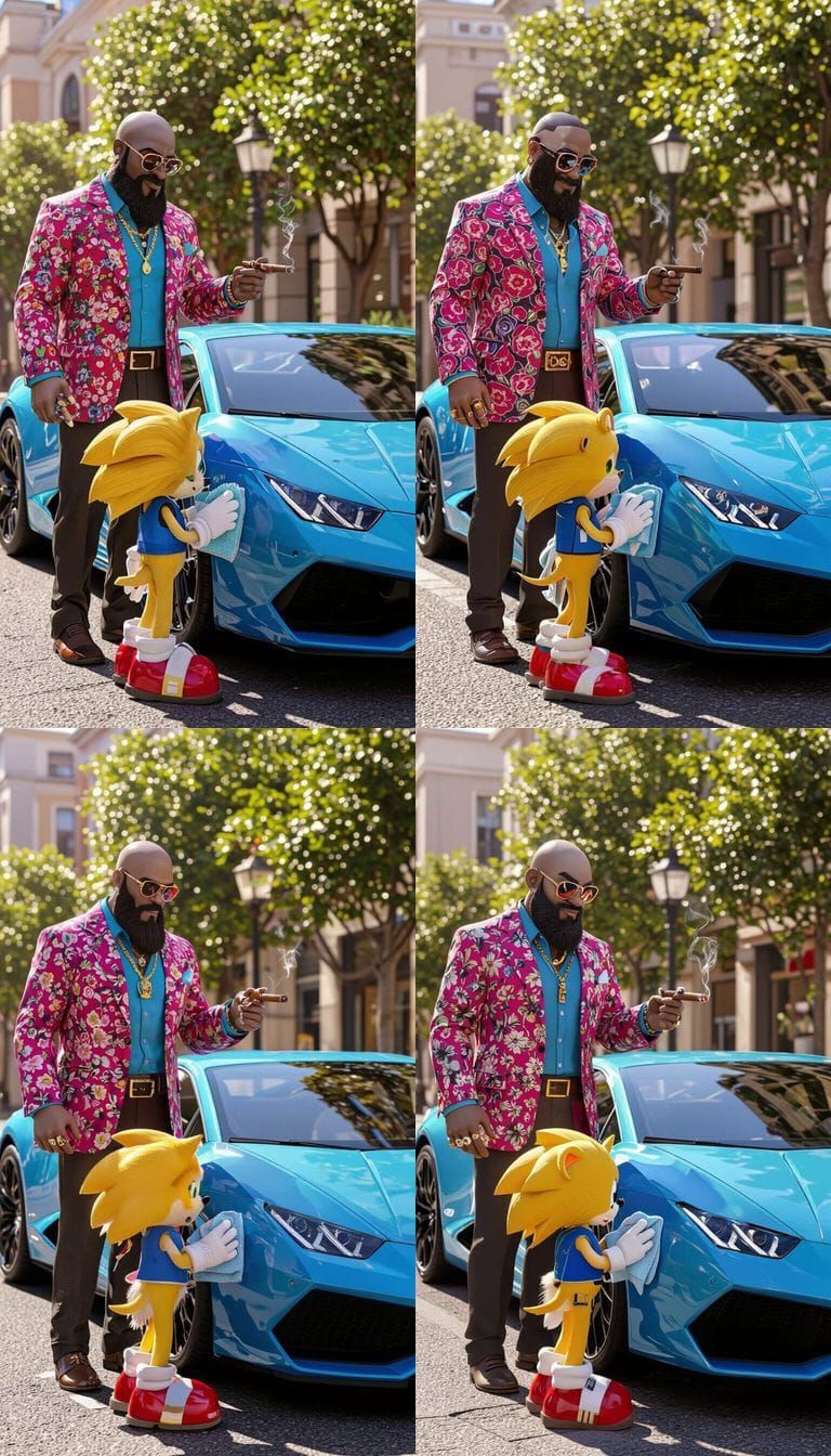 Hedgehog Washes Sports Car on Sunny Street in Pixar Style