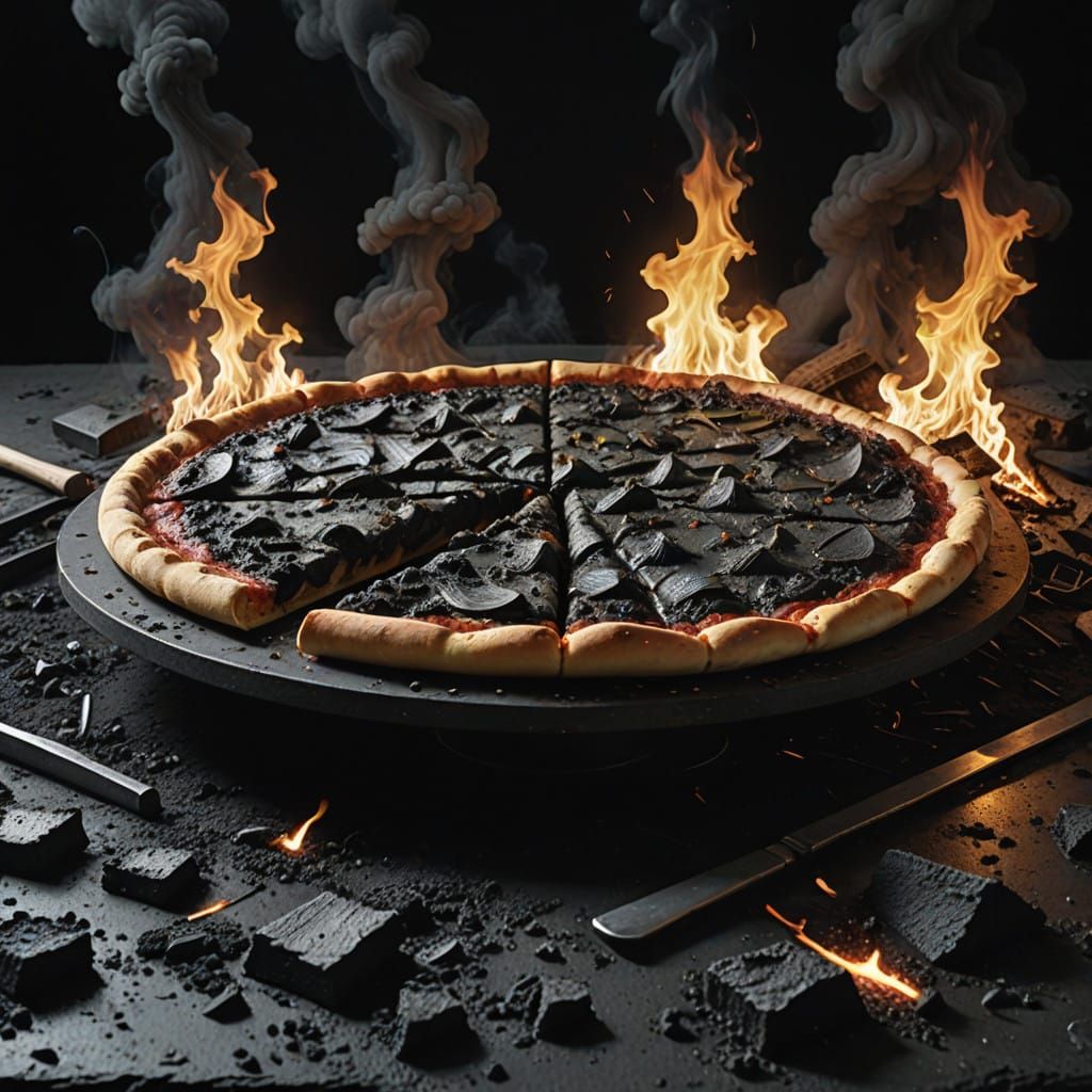 Charred Post-Apocalyptic Pizza Landscape in Expressionist St...