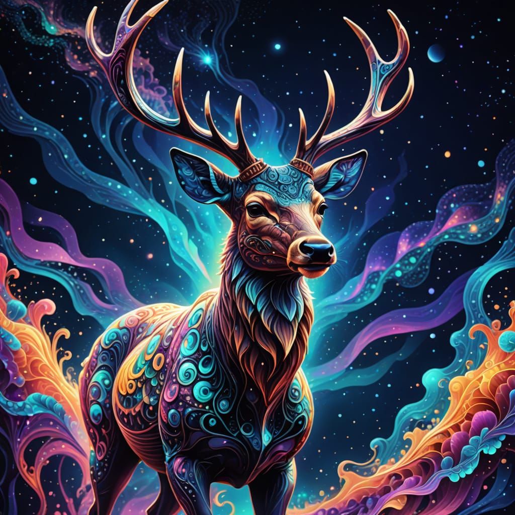 Cosmic Deer in Space: Abstract Illustration
