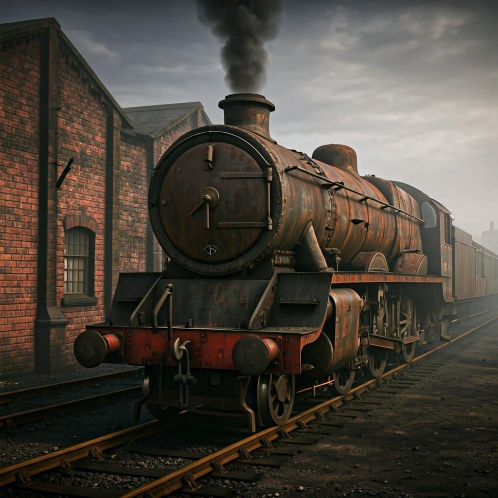 Vintage Steam Locomotive in Abandoned Railway Yard
