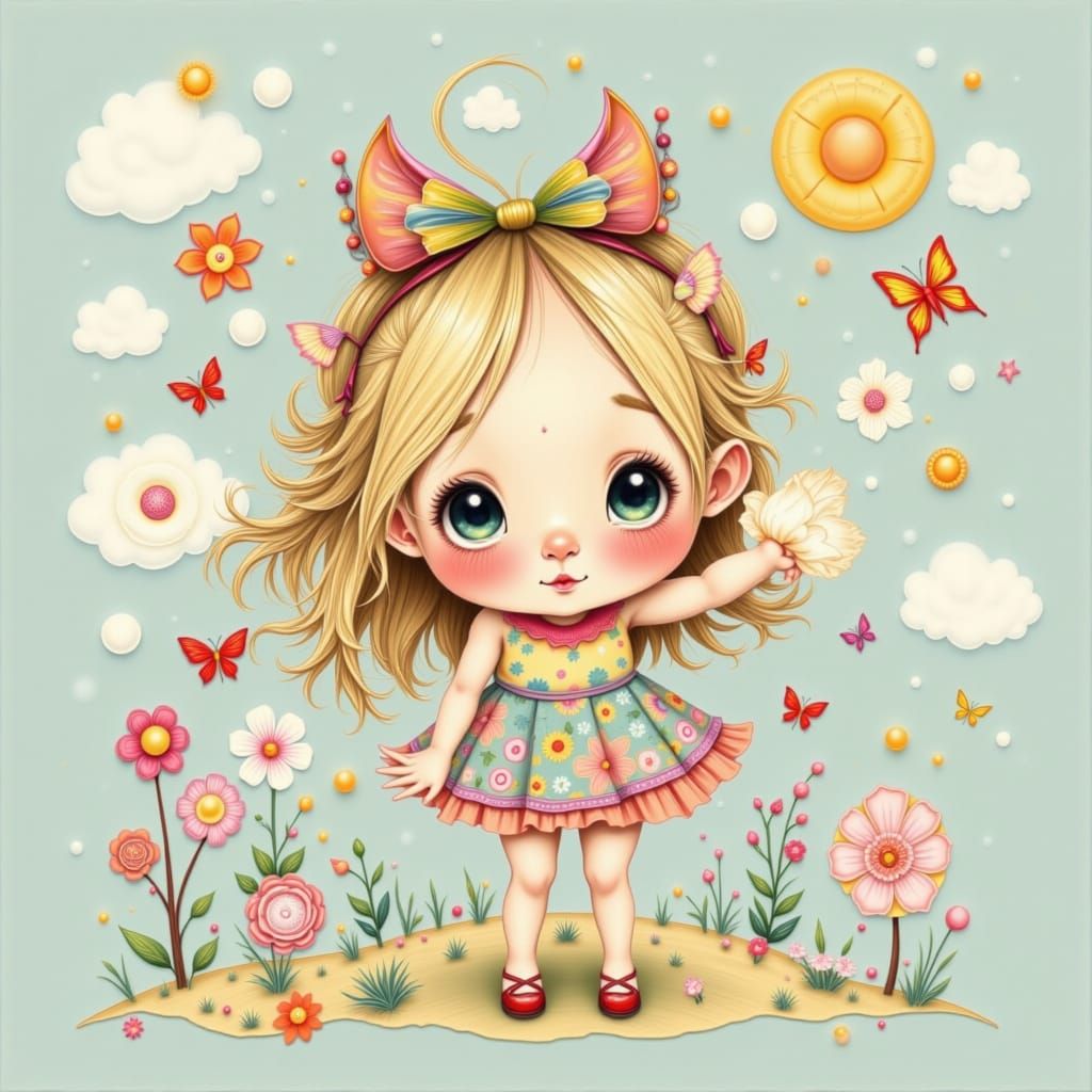 Cute Whimsical Girl in Digital Art Style