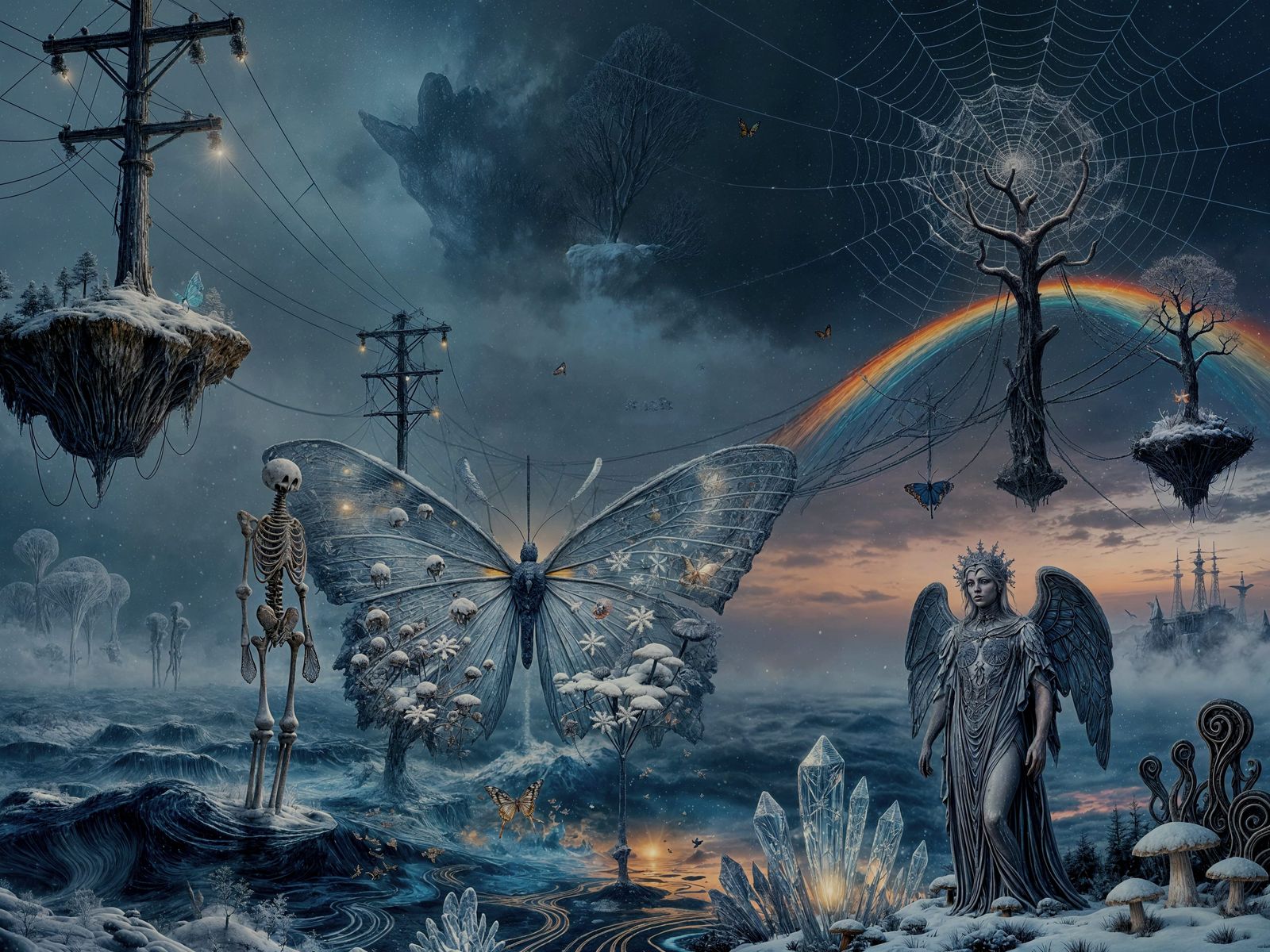 Ethereal Mindscape with Butterfly and Fractal Man