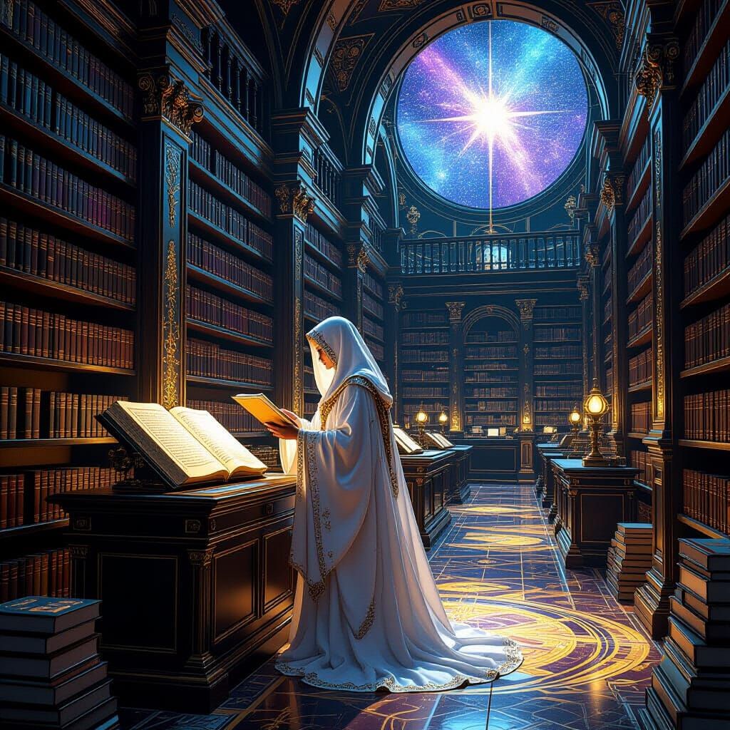 Celestial Librarian in Starlight Library: Art Nouveau Fantas...