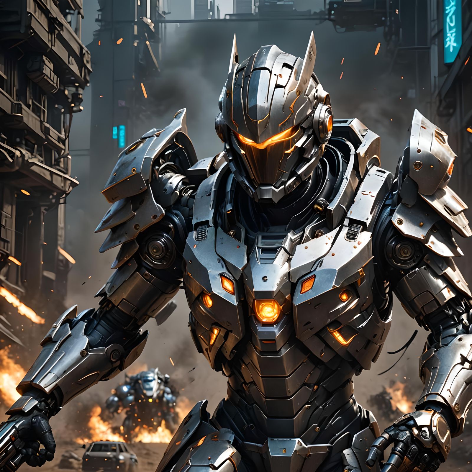 Futuristic Robot Knight in Epic Anime Battle