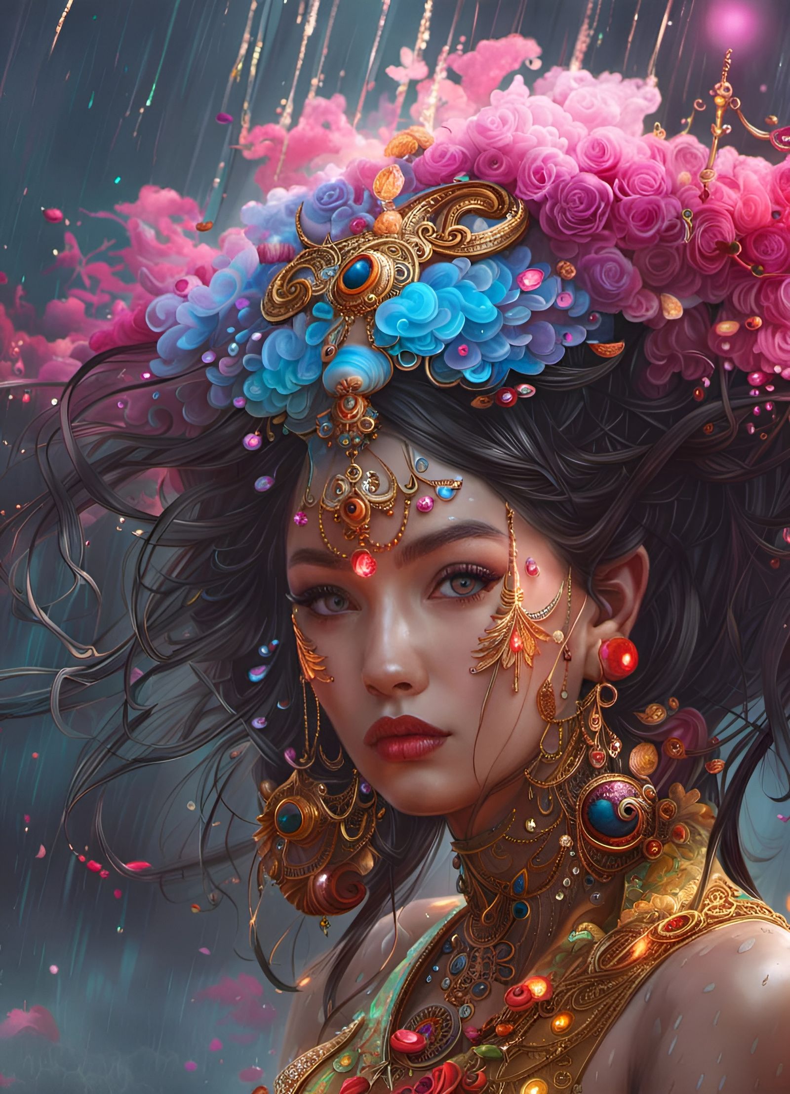 Rain Cloud Storm Goddess Beauty in Digital Art