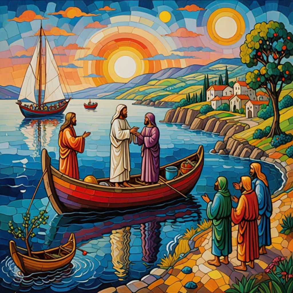 Jesus Meets Fishermen in Oil Painting