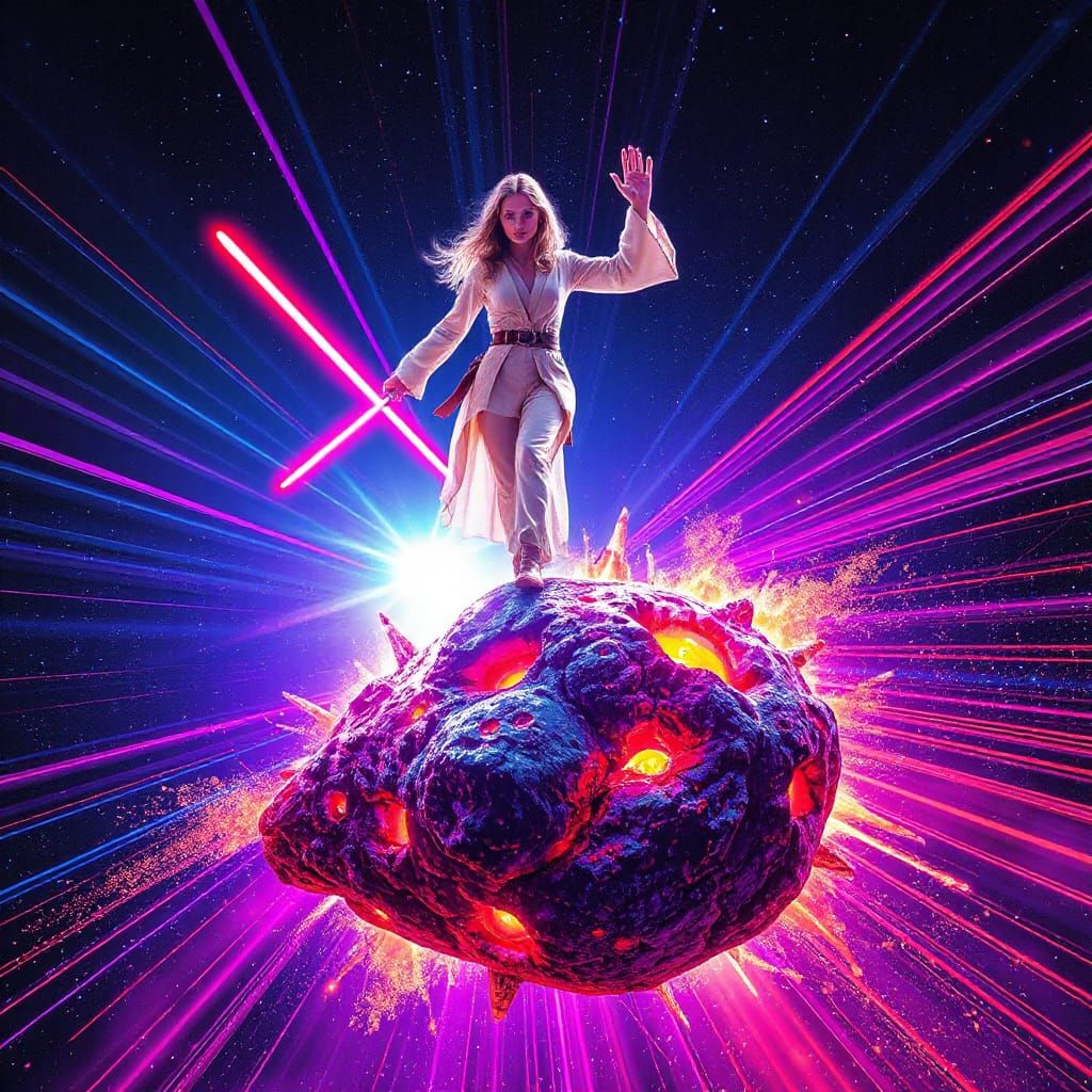 Psychedelic Jedi Master in Neon Space Battle