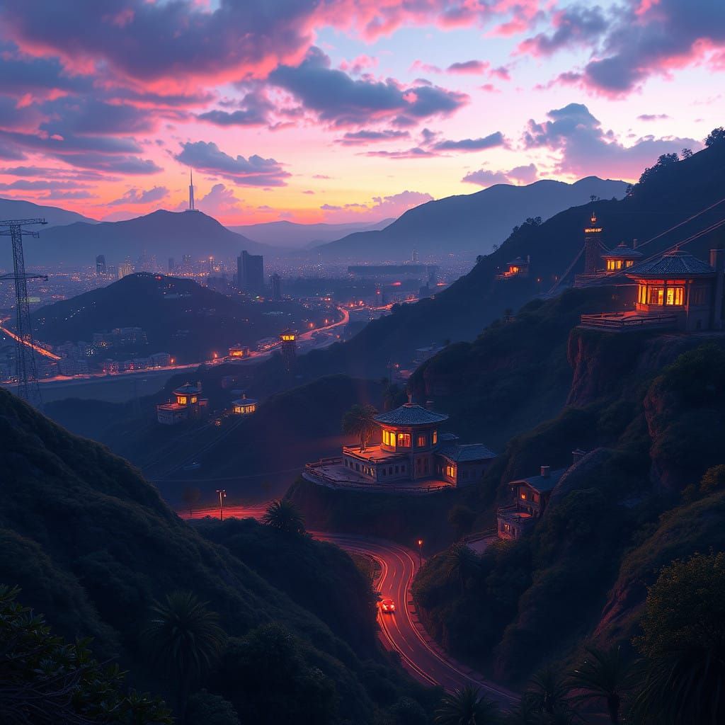 Surreal Hollywood Hills Landscape in Deep Fantasy Color