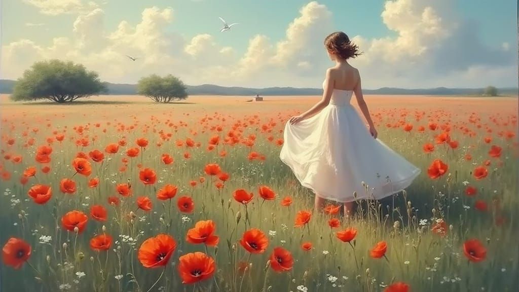 Impressionist Poppies in Golden Light