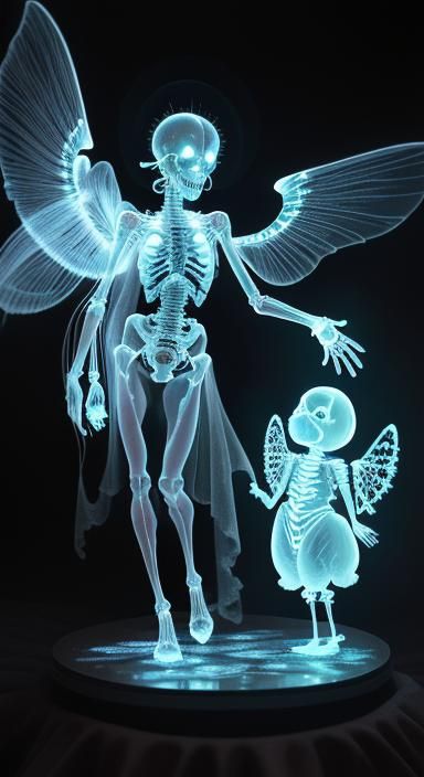 Luminescent Ghost with Baby in X-Ray Art Style