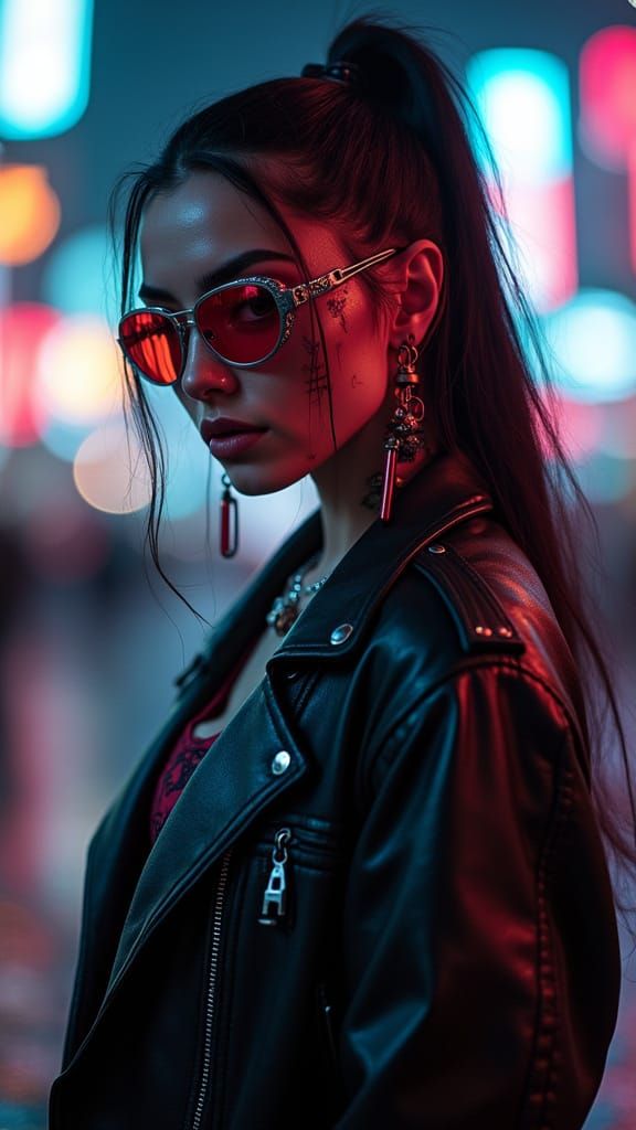 Cyberpunk Woman in Neon City