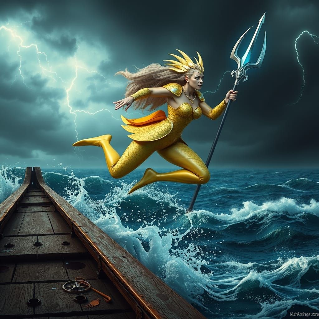 Ethereal Sea Queen Leaps into Futuristic Storm