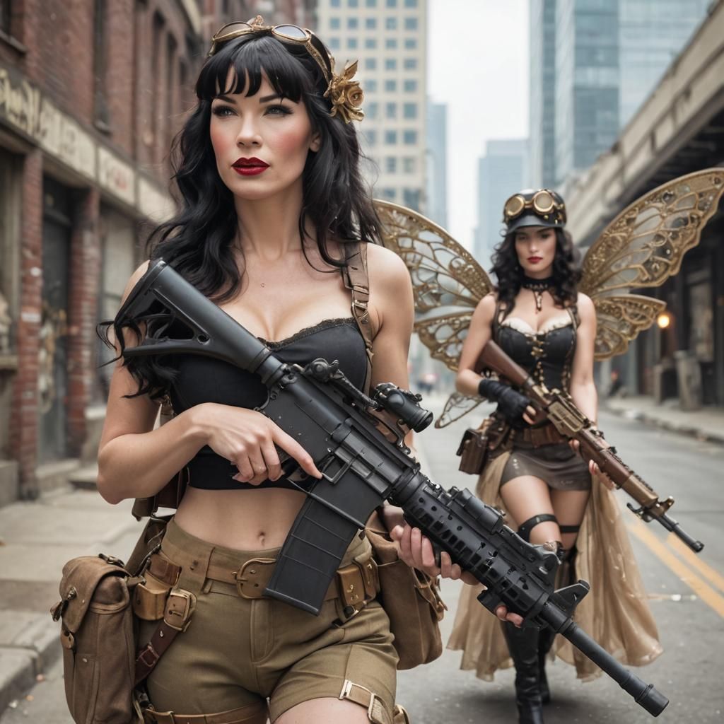 Steampunk Fairy and Soldier Patrol Urban Ruins