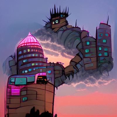 Cyberpunk Mobile Fortress Havoc at Dusk