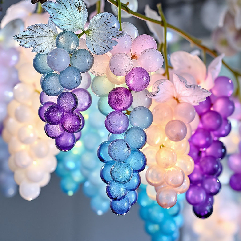 Luminous Glass Grapes in Ethereal Watercolor Style