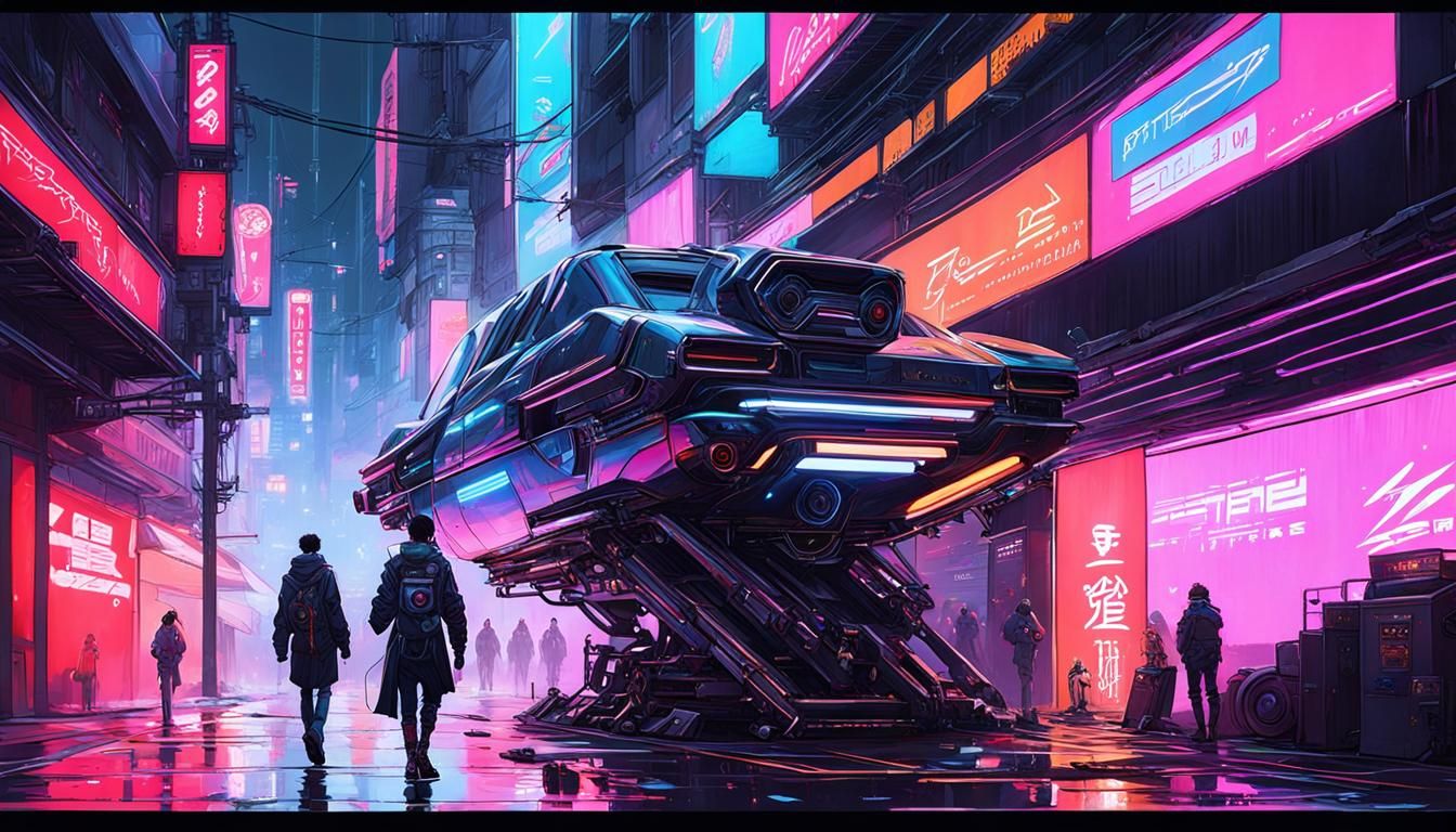 Cyberpunk Fairycore Steampunk Engine in Neon Style
