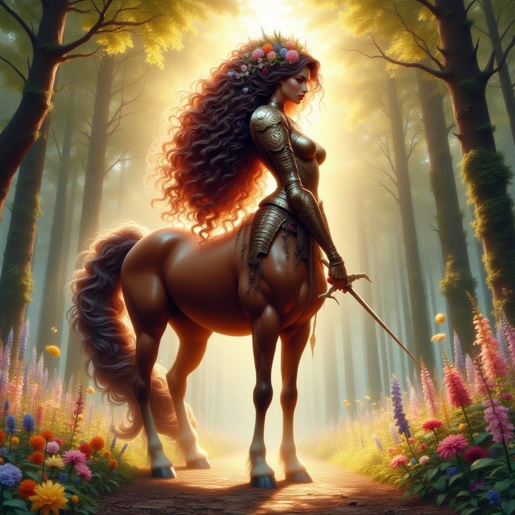 Majestic Centaur in Sunlit Forest Clearing