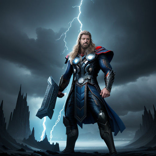Thor, Norse God of Thunder, in a Stormy Sky