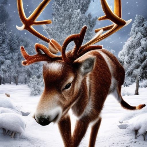 Epic Reindeer in Detailed Fantasy Landscape
