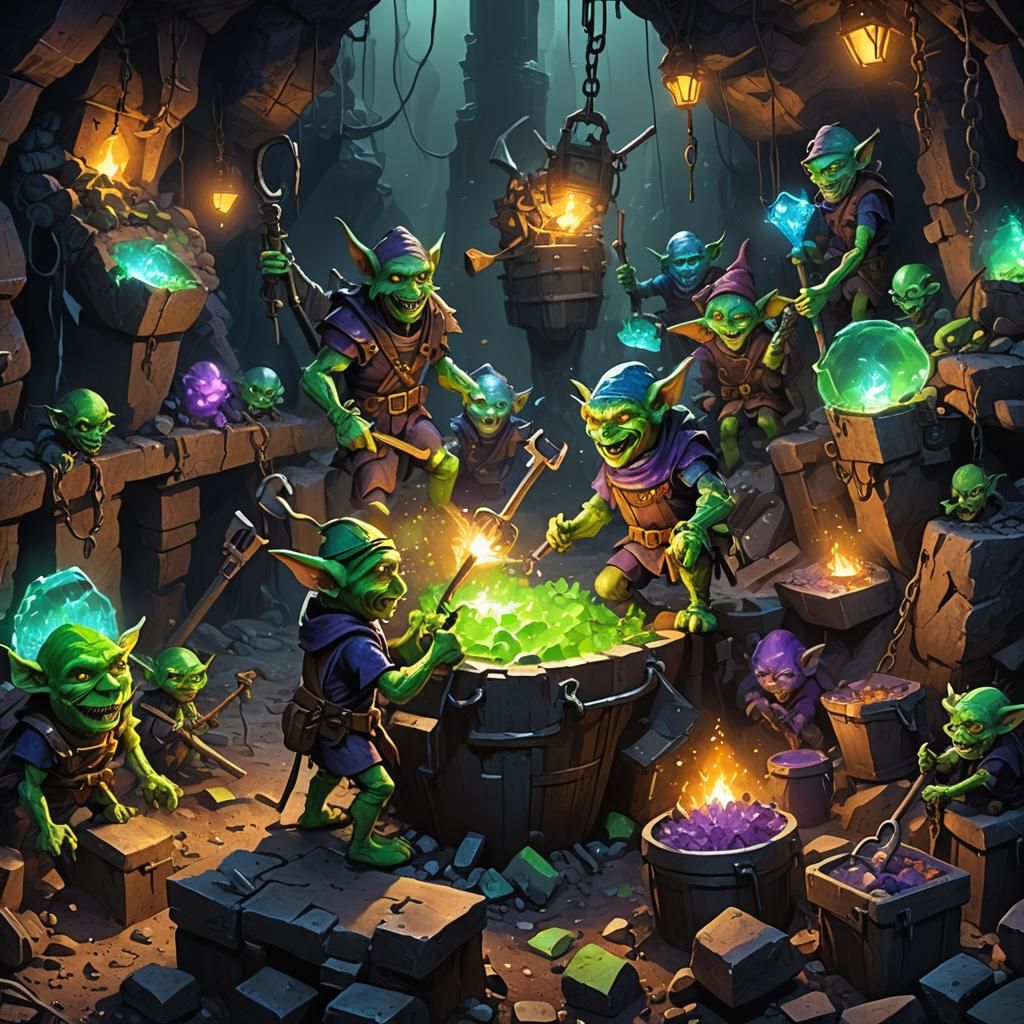 Goblins Forge Giant Keys in Glowing Mine