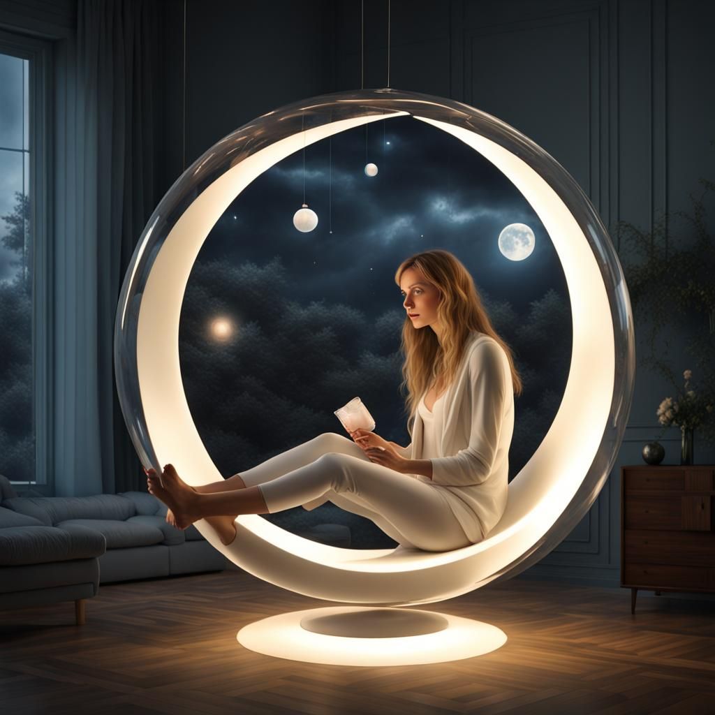 Woman Holding Glass Ball Paradise: Hyperrealistic 3D Art