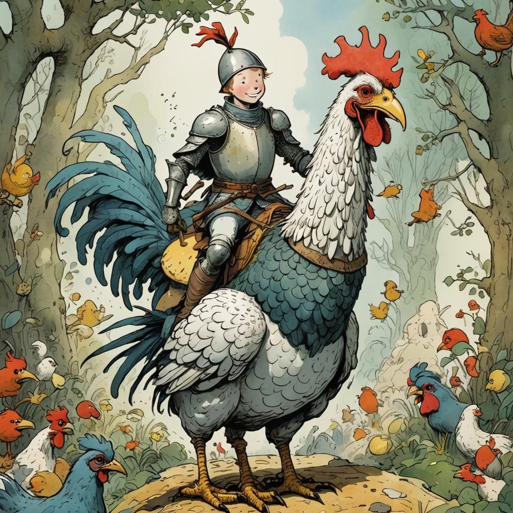 Monster Knight Rides Giant Chicken: Children's Book Illustra...