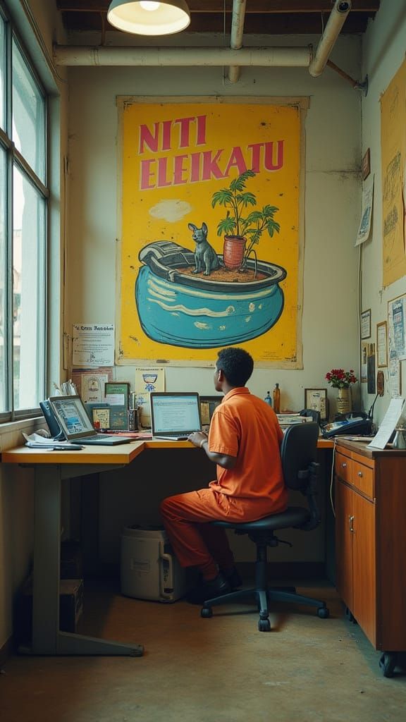 Handsome Man Working in Office in Garibay Style