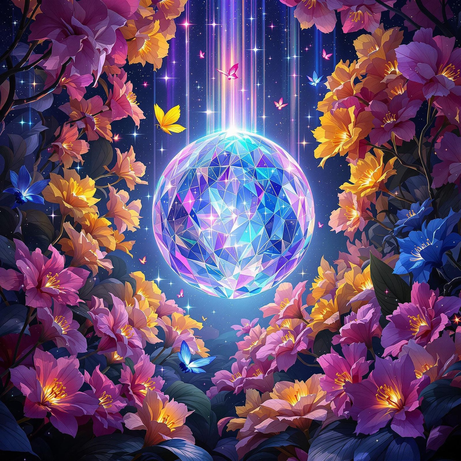 Crystal Orb in Cosmic Orchid Garden