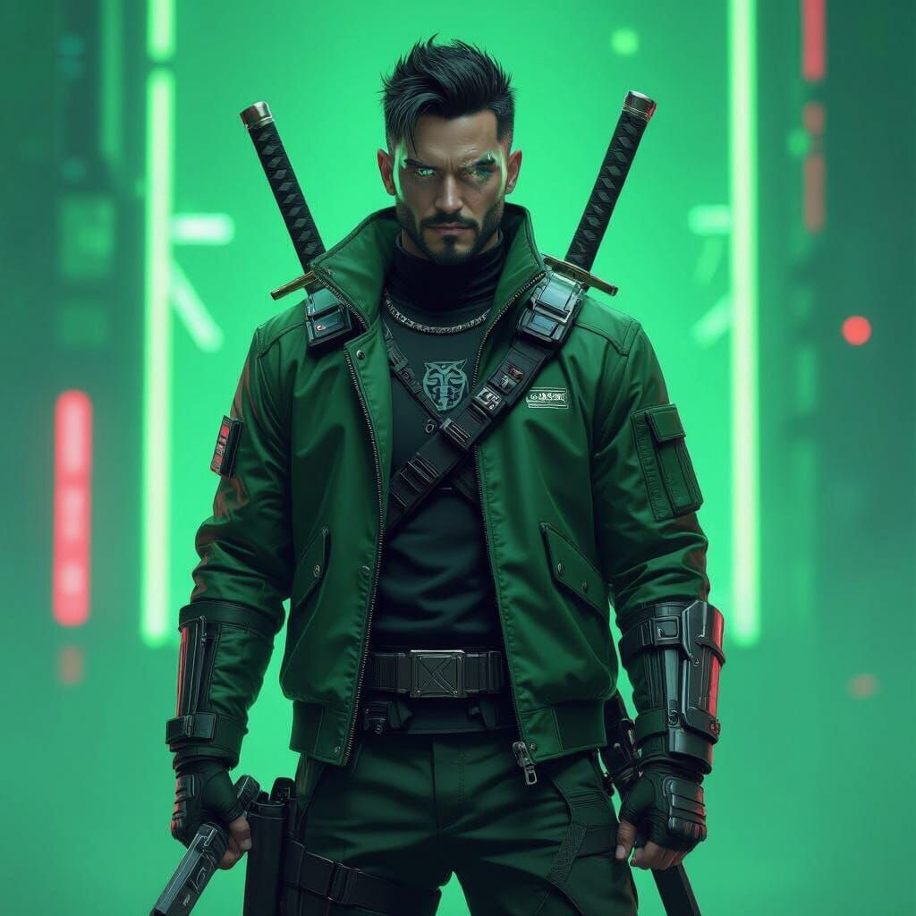 King of Gamer in Futuristic Green Neon Style