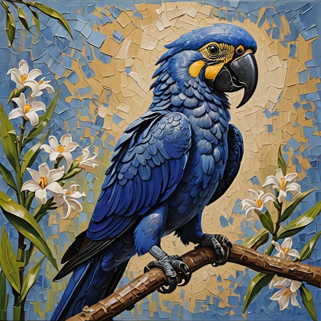 Hyacinth Macaw Impasto Oil Painting