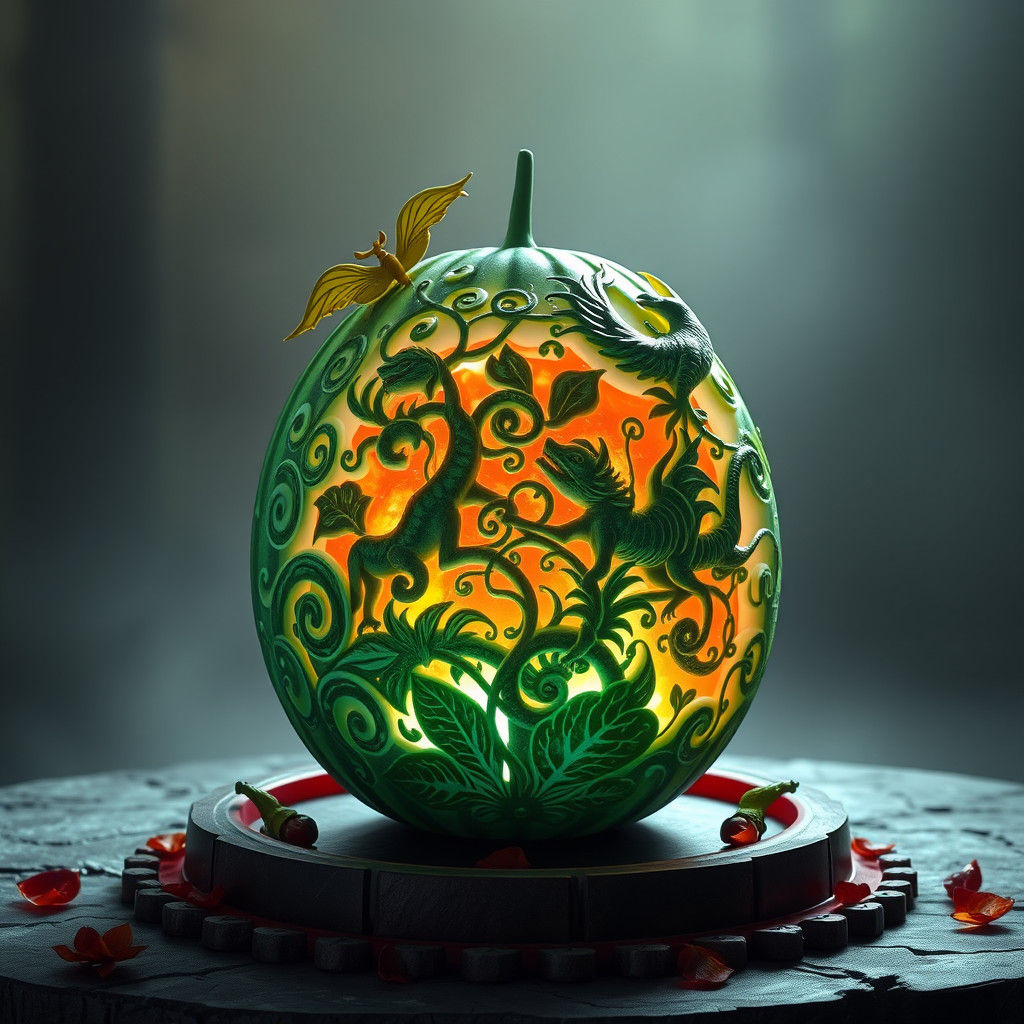Whimsical Watermelon Centerpiece in Matte Painting Style