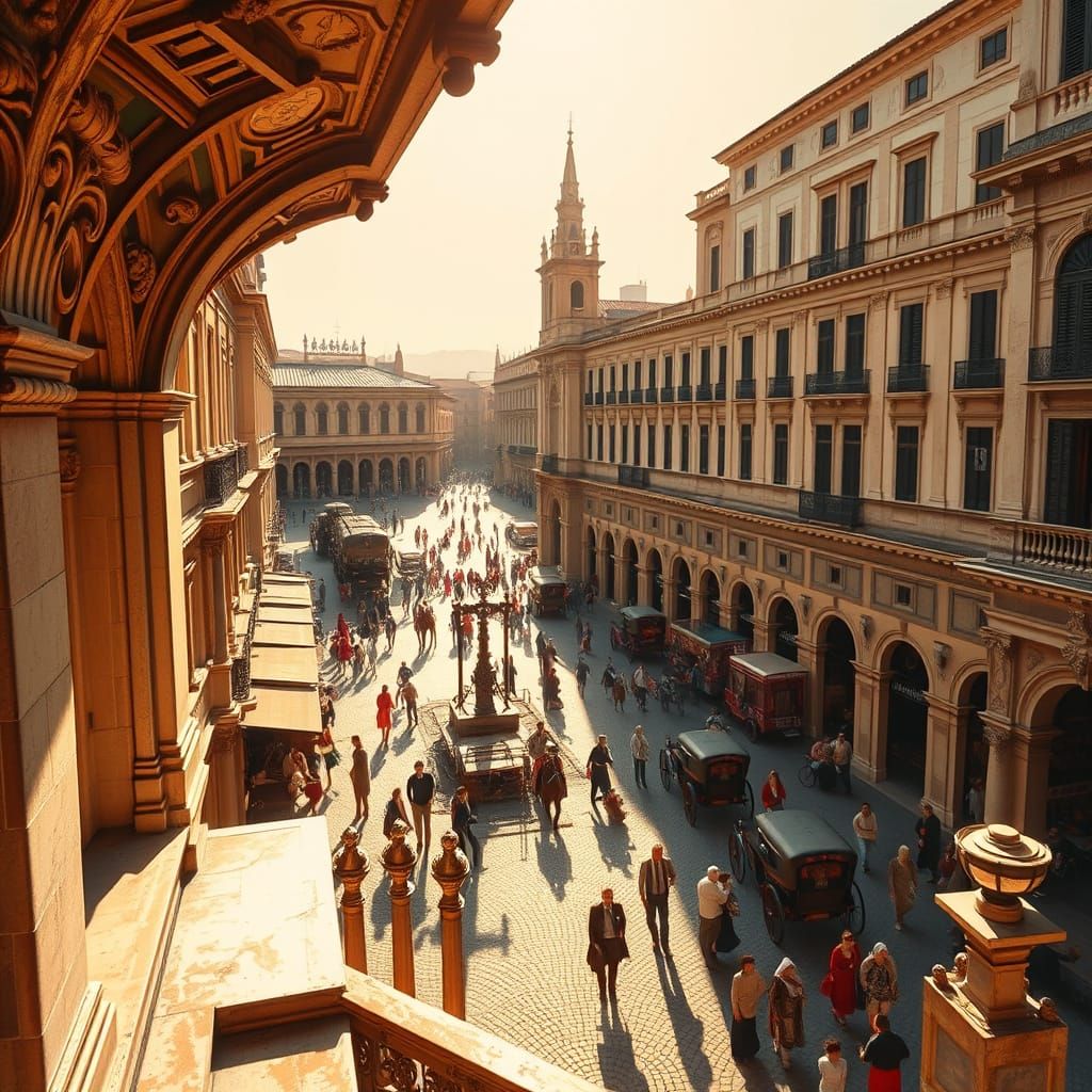 Italian Renaissance City Square in Golden Light